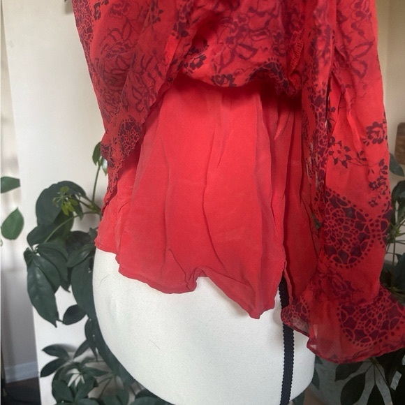 Y2K Red Silk Ruffle Blouse by New York City Design Co - Picture 6 of 7